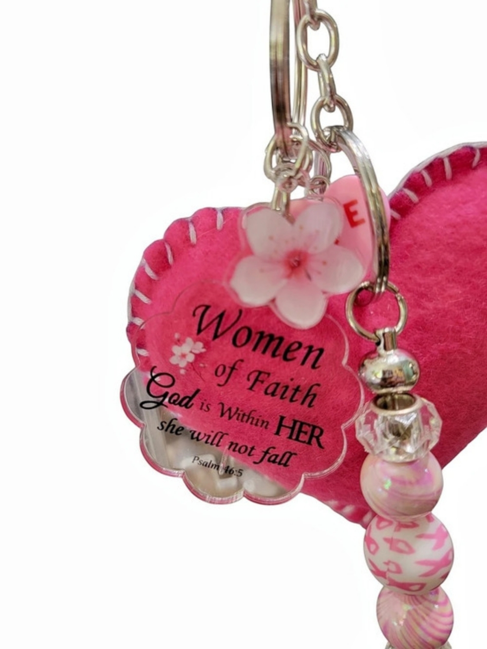 Pink Heart Awareness Ribbon Keychain - Picture 3 of 7